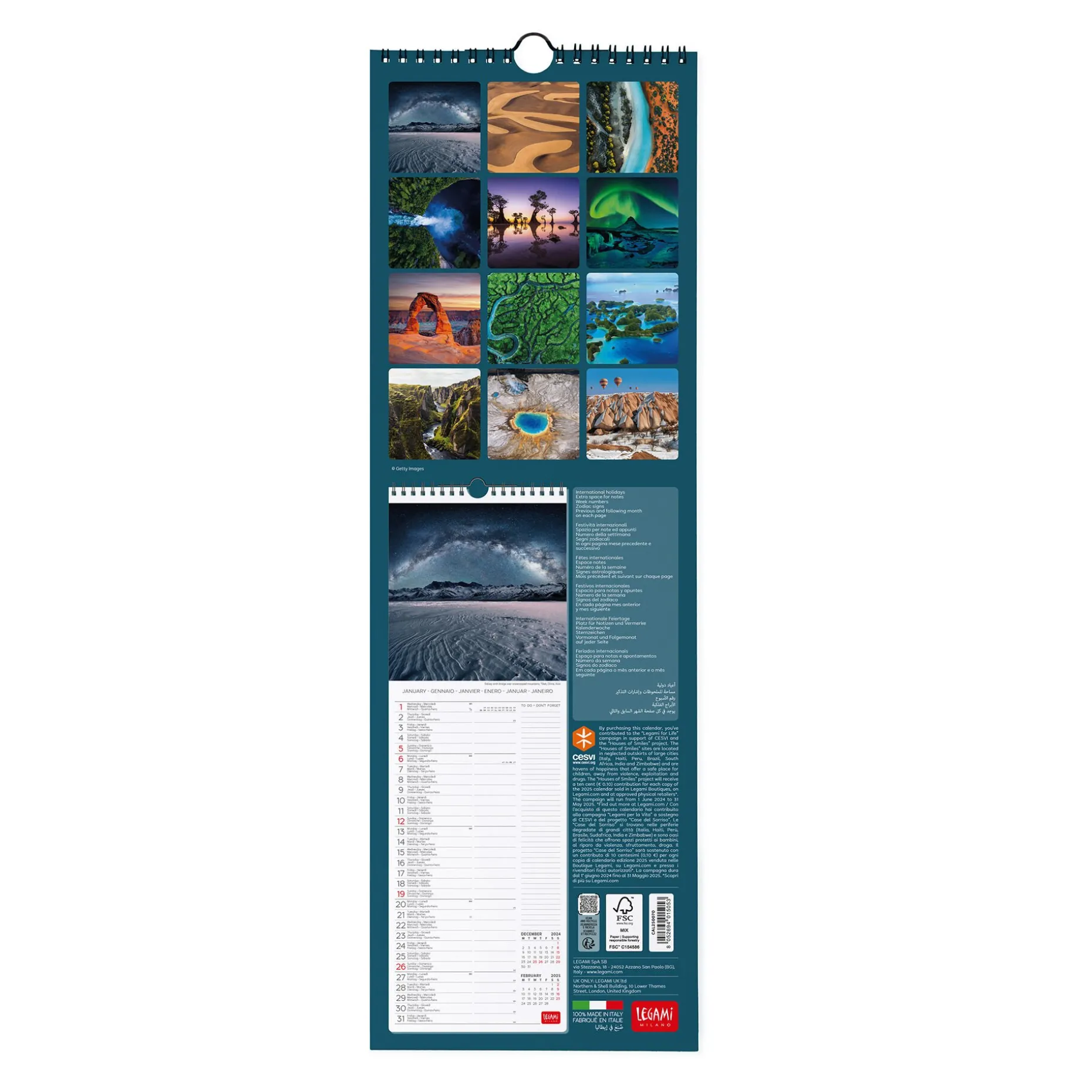 Calendario da Parete 2025 - 16 x 49 cm