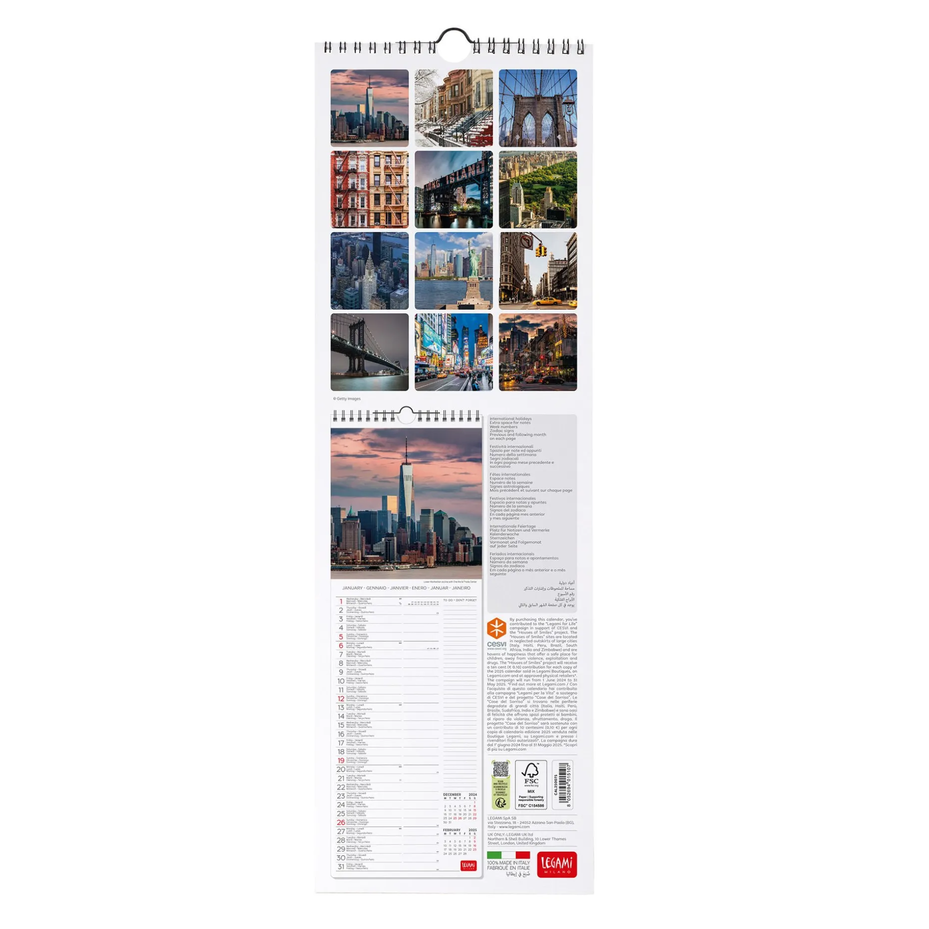 Calendario da Parete 2025 - 16 x 49 cm