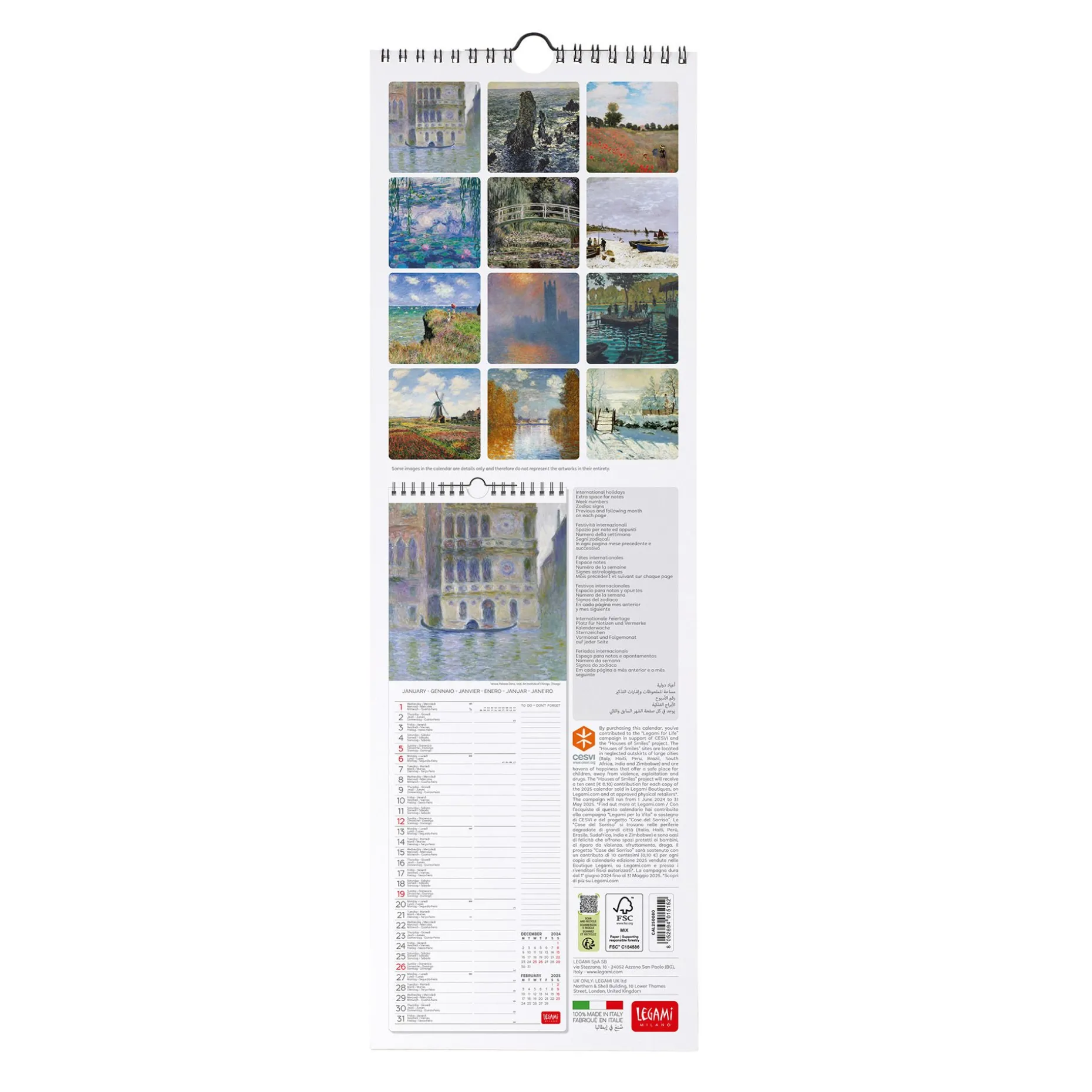 Calendario da Parete 2025 - 16 x 49 cm