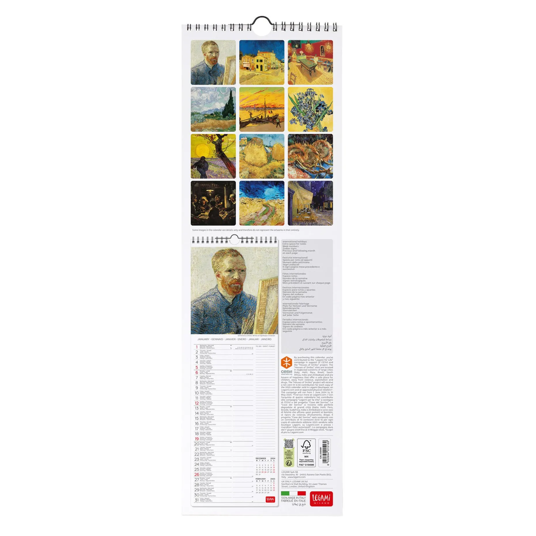 Calendario da Parete 2025 - 16 x 49 cm