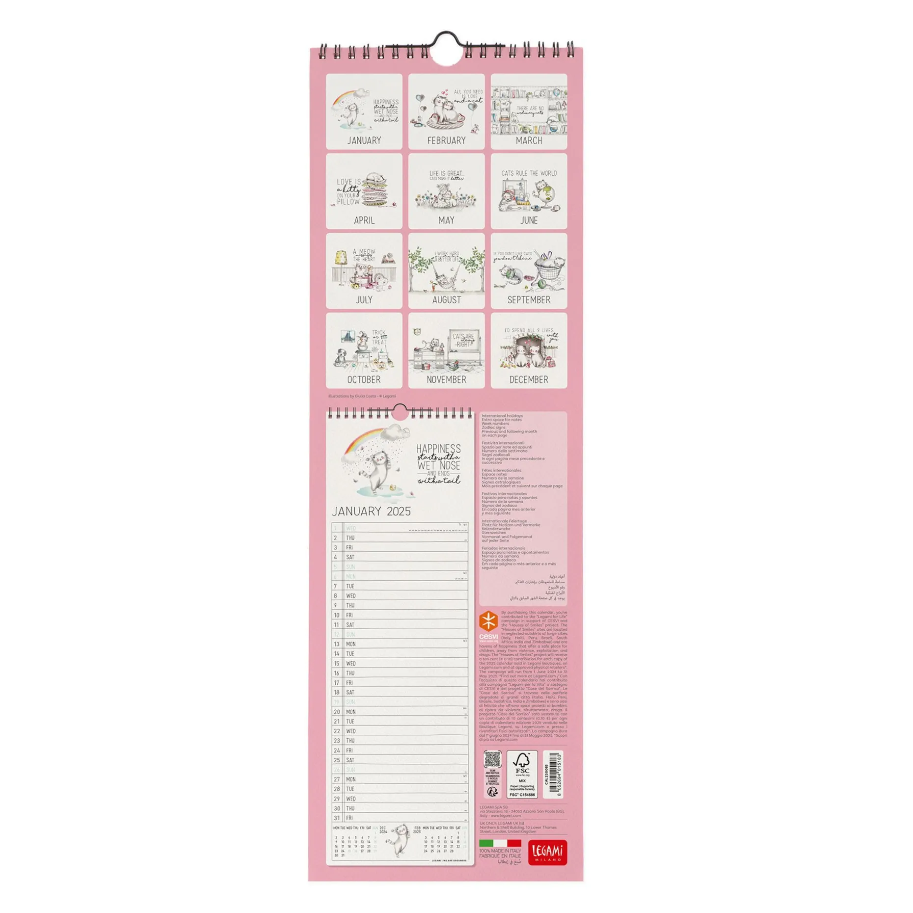 Calendario da Parete 2025 - 16 x 49 cm