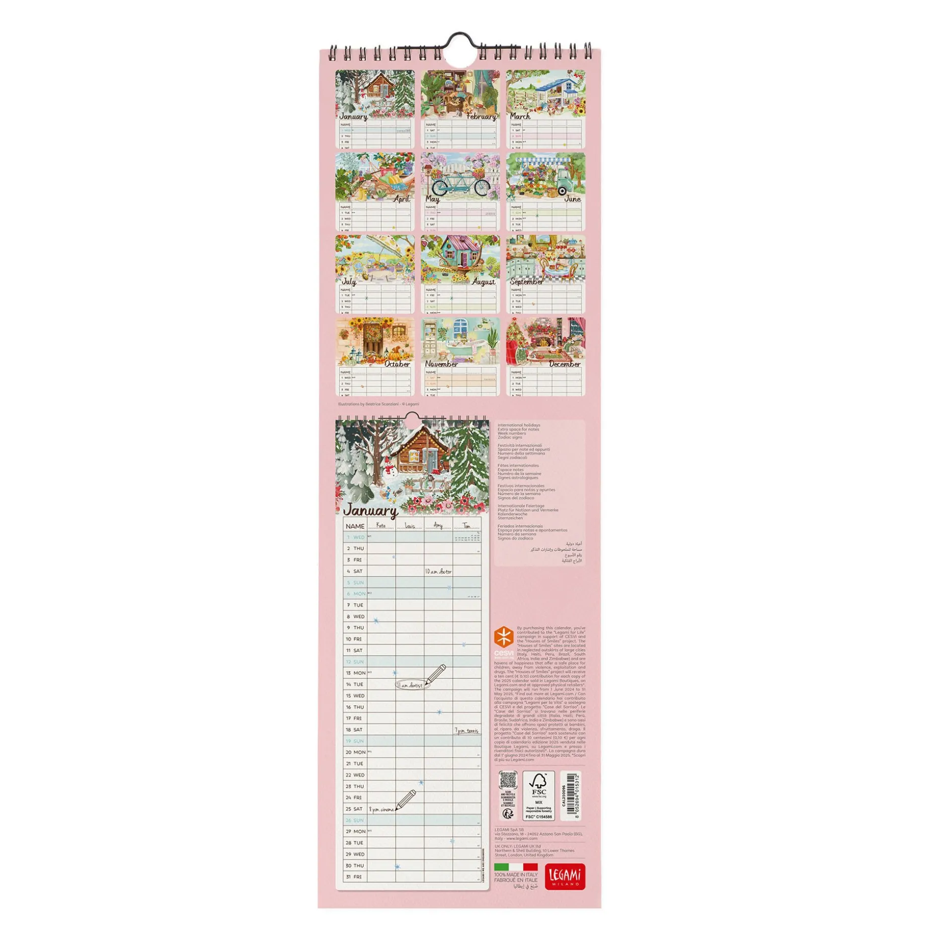Calendario da Parete 2025 - 16 x 49 cm