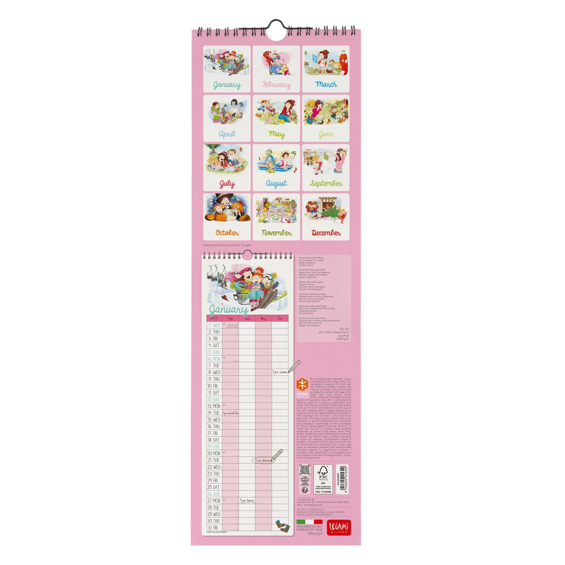 Calendario da Parete 2025 - 16 x 49 cm