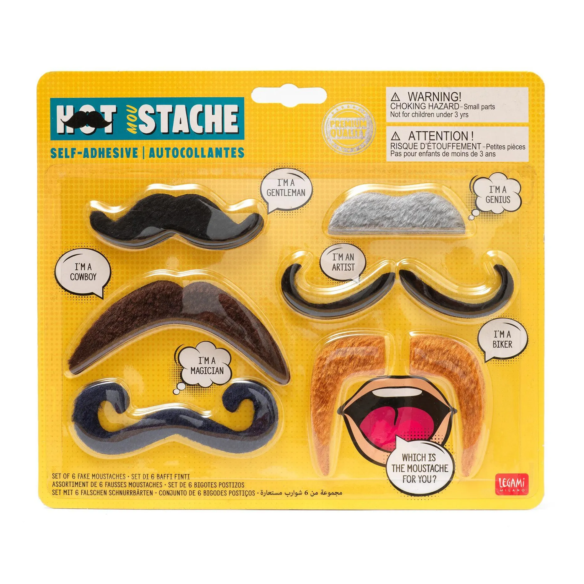 Set di 6 Baffi Finti Autoadesivi - Hot Mou-stache