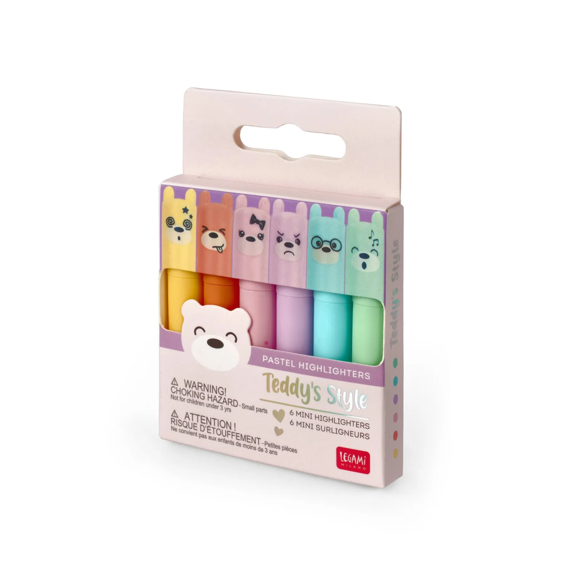 Set di 6 Mini Evidenziatori Pastello - Teddy's Style