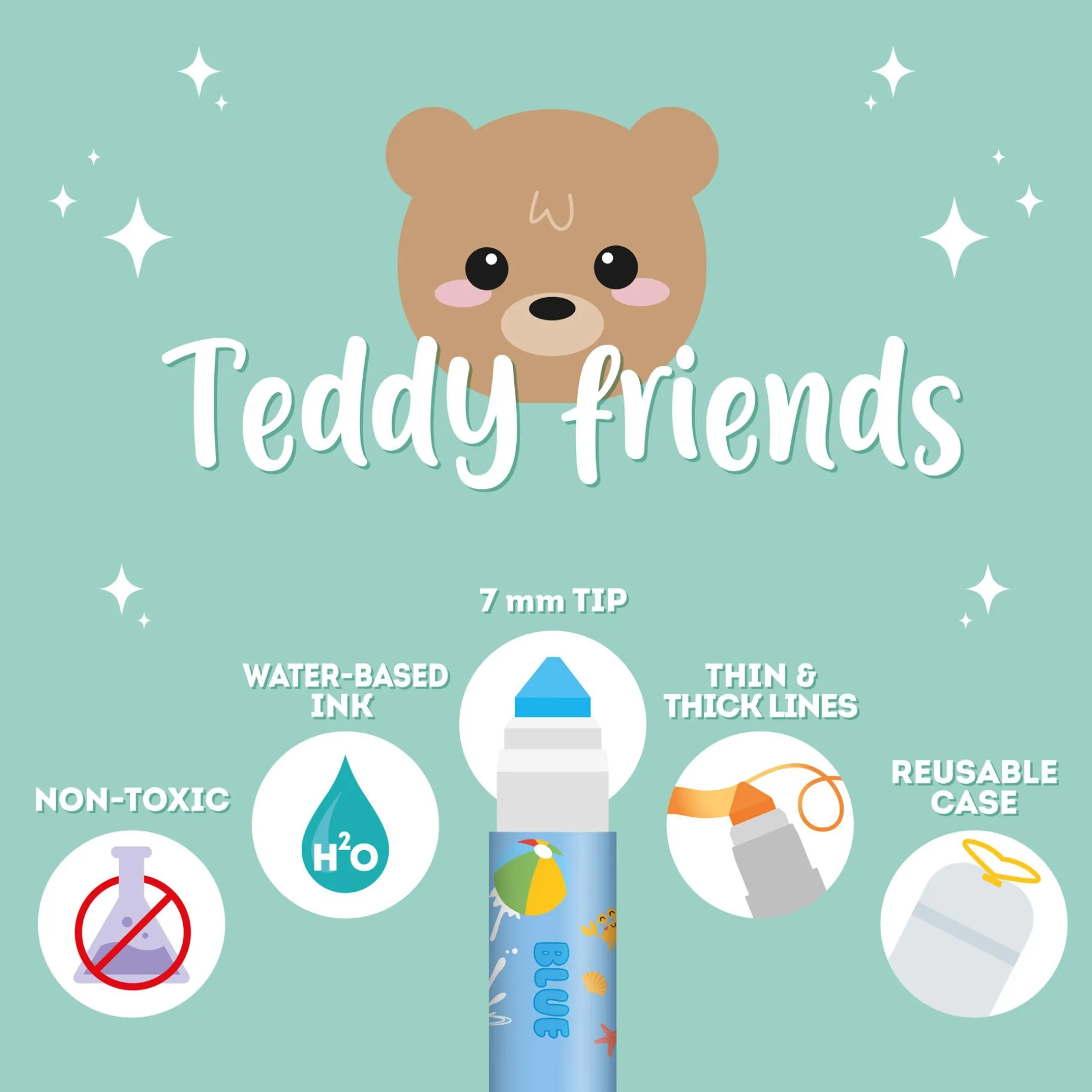 Set di 12 Pennarelli - Teddy Friends