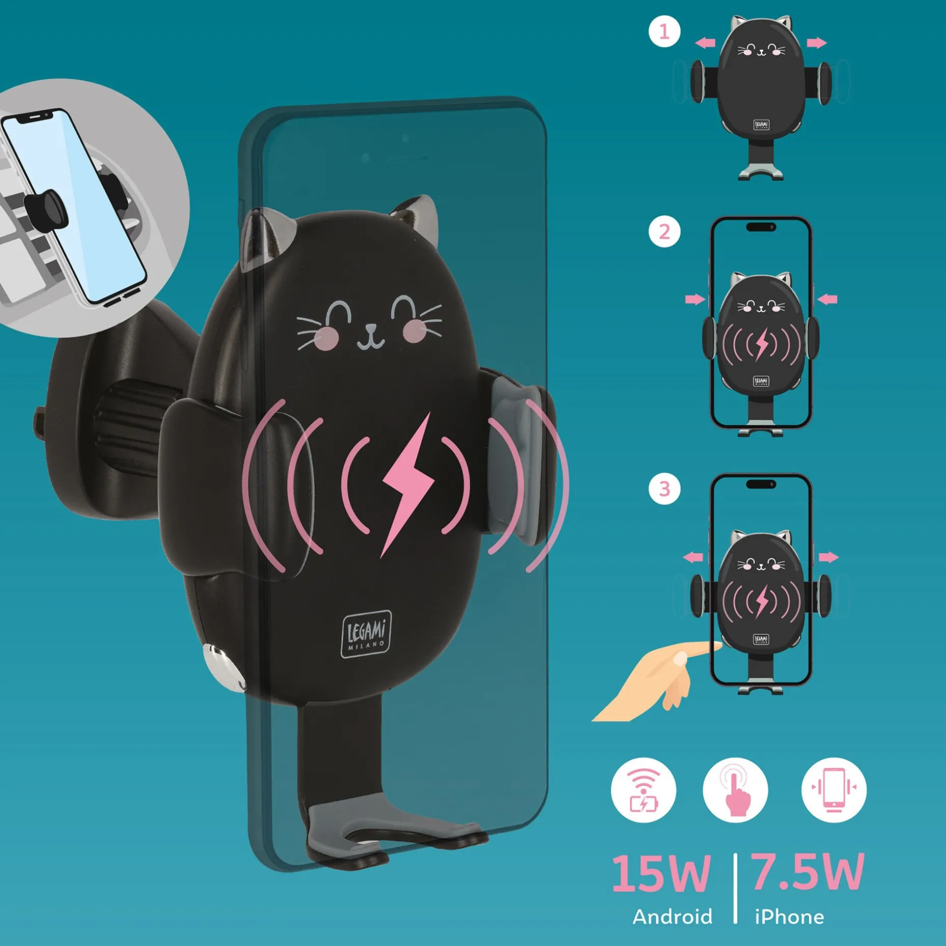 Supporto Auto con Ricarica Wireless